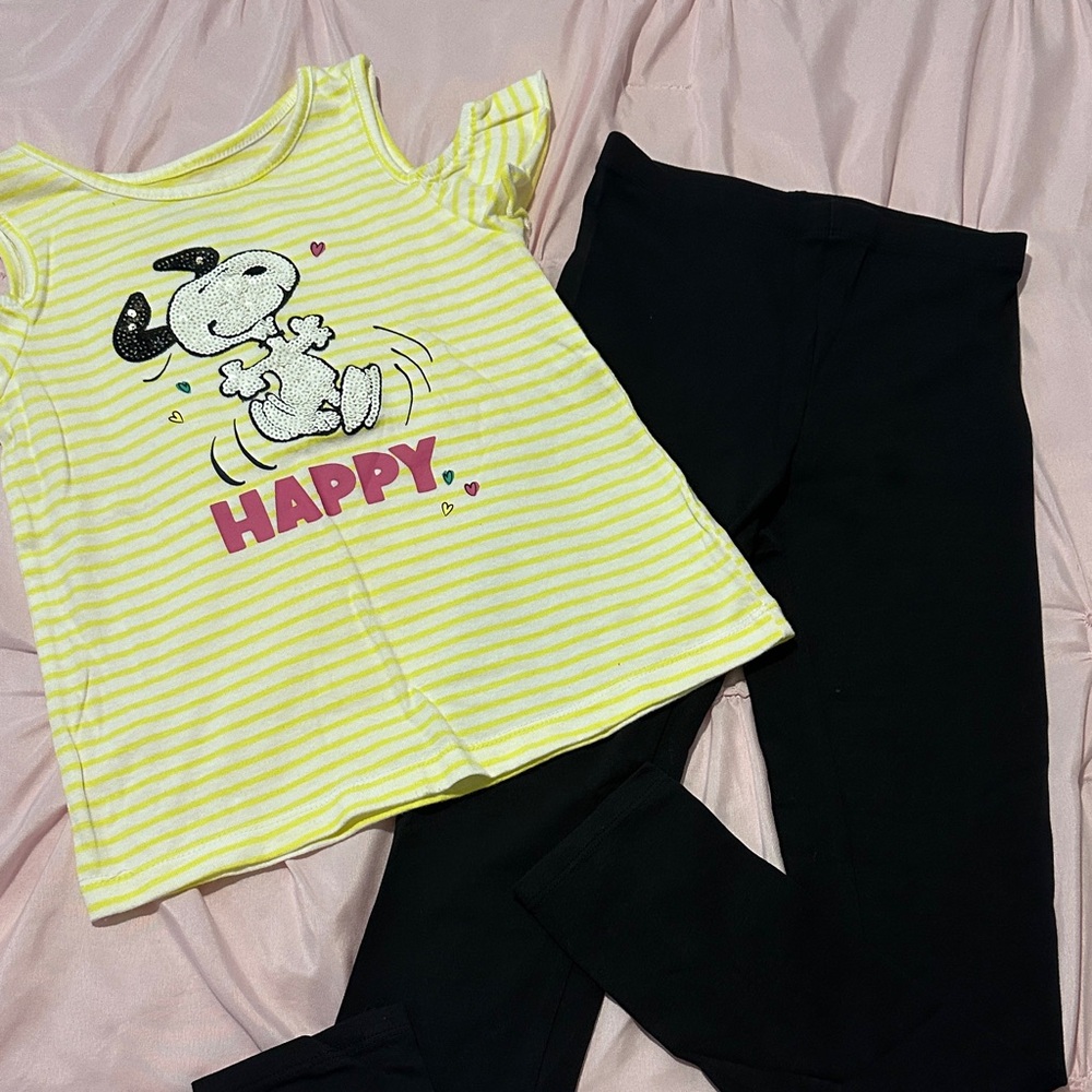 Yellow Striped Snoopy Tee with Black Pants